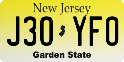 NJ license plate J30YFO