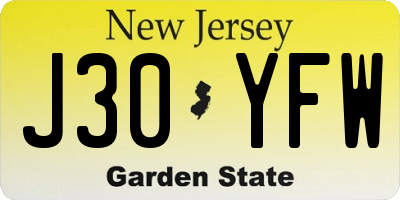 NJ license plate J30YFW