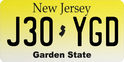 NJ license plate J30YGD