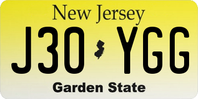 NJ license plate J30YGG