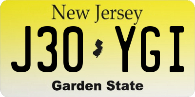 NJ license plate J30YGI
