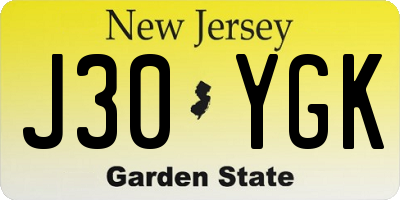 NJ license plate J30YGK