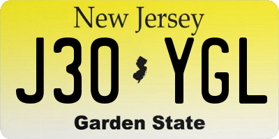 NJ license plate J30YGL