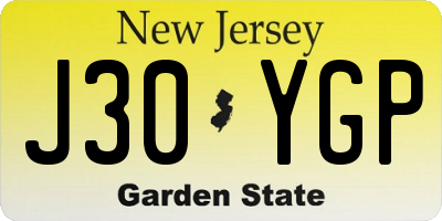 NJ license plate J30YGP