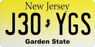 NJ license plate J30YGS