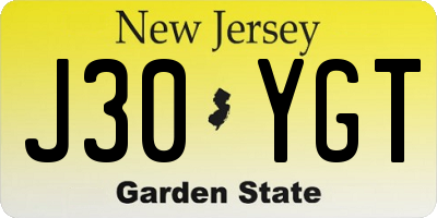 NJ license plate J30YGT