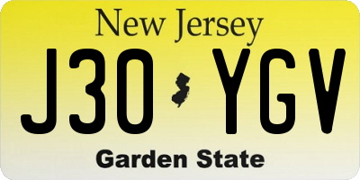 NJ license plate J30YGV