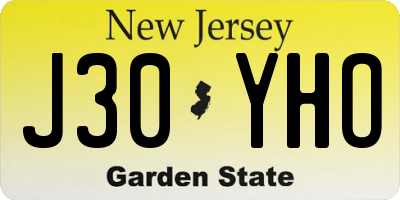 NJ license plate J30YHO