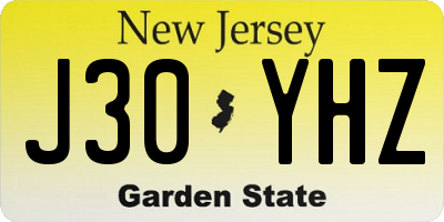NJ license plate J30YHZ