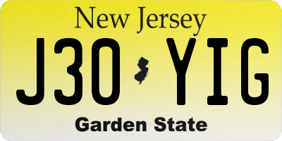 NJ license plate J30YIG