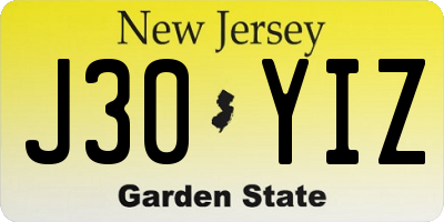 NJ license plate J30YIZ