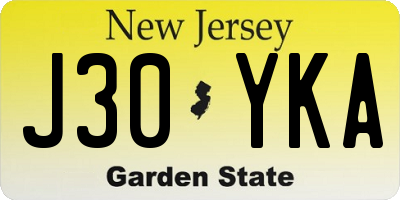 NJ license plate J30YKA