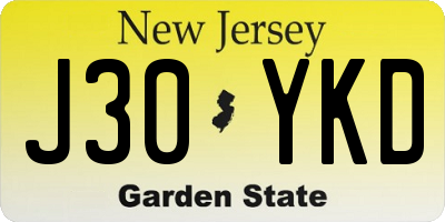 NJ license plate J30YKD