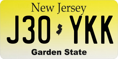 NJ license plate J30YKK