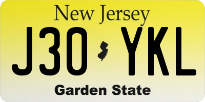 NJ license plate J30YKL