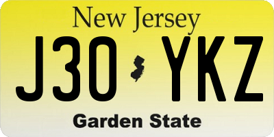 NJ license plate J30YKZ