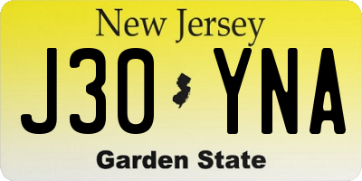 NJ license plate J30YNA