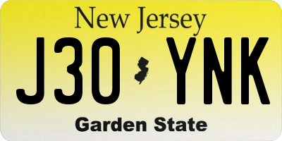 NJ license plate J30YNK