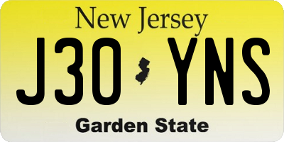 NJ license plate J30YNS