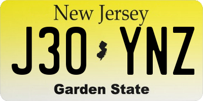 NJ license plate J30YNZ
