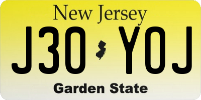 NJ license plate J30YOJ