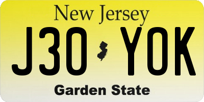 NJ license plate J30YOK