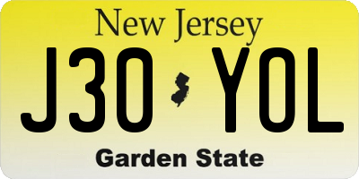 NJ license plate J30YOL