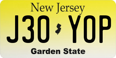 NJ license plate J30YOP