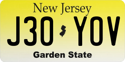 NJ license plate J30YOV