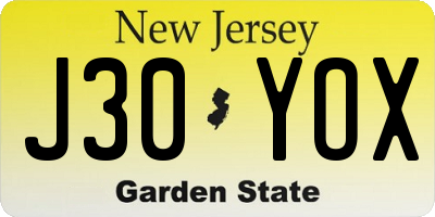NJ license plate J30YOX