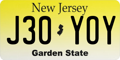 NJ license plate J30YOY