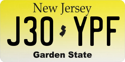 NJ license plate J30YPF