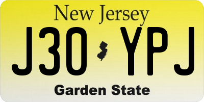 NJ license plate J30YPJ