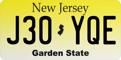 NJ license plate J30YQE