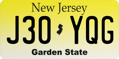 NJ license plate J30YQG
