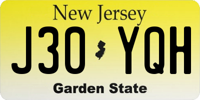 NJ license plate J30YQH