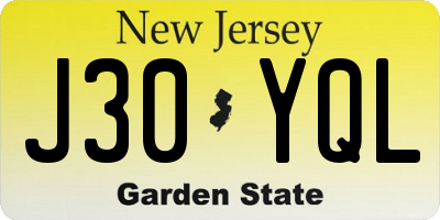 NJ license plate J30YQL