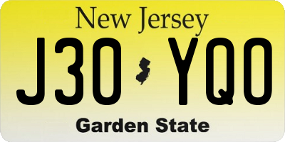 NJ license plate J30YQO