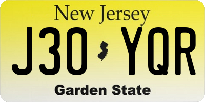 NJ license plate J30YQR