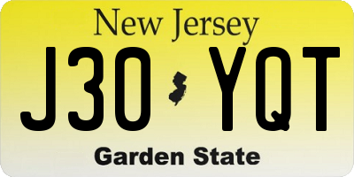 NJ license plate J30YQT