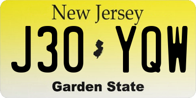 NJ license plate J30YQW