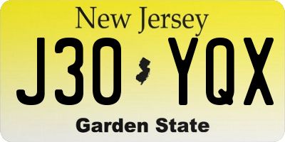 NJ license plate J30YQX
