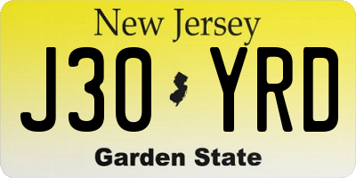 NJ license plate J30YRD