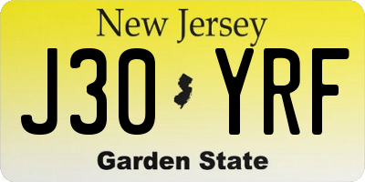 NJ license plate J30YRF