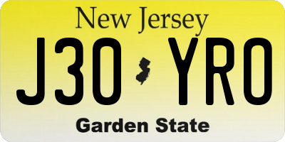 NJ license plate J30YRO