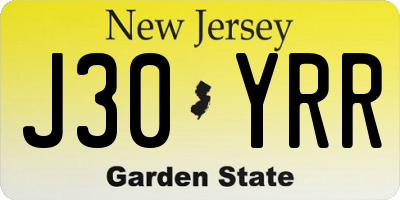 NJ license plate J30YRR