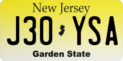 NJ license plate J30YSA