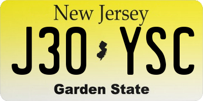 NJ license plate J30YSC