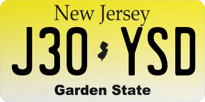 NJ license plate J30YSD