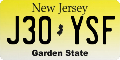 NJ license plate J30YSF